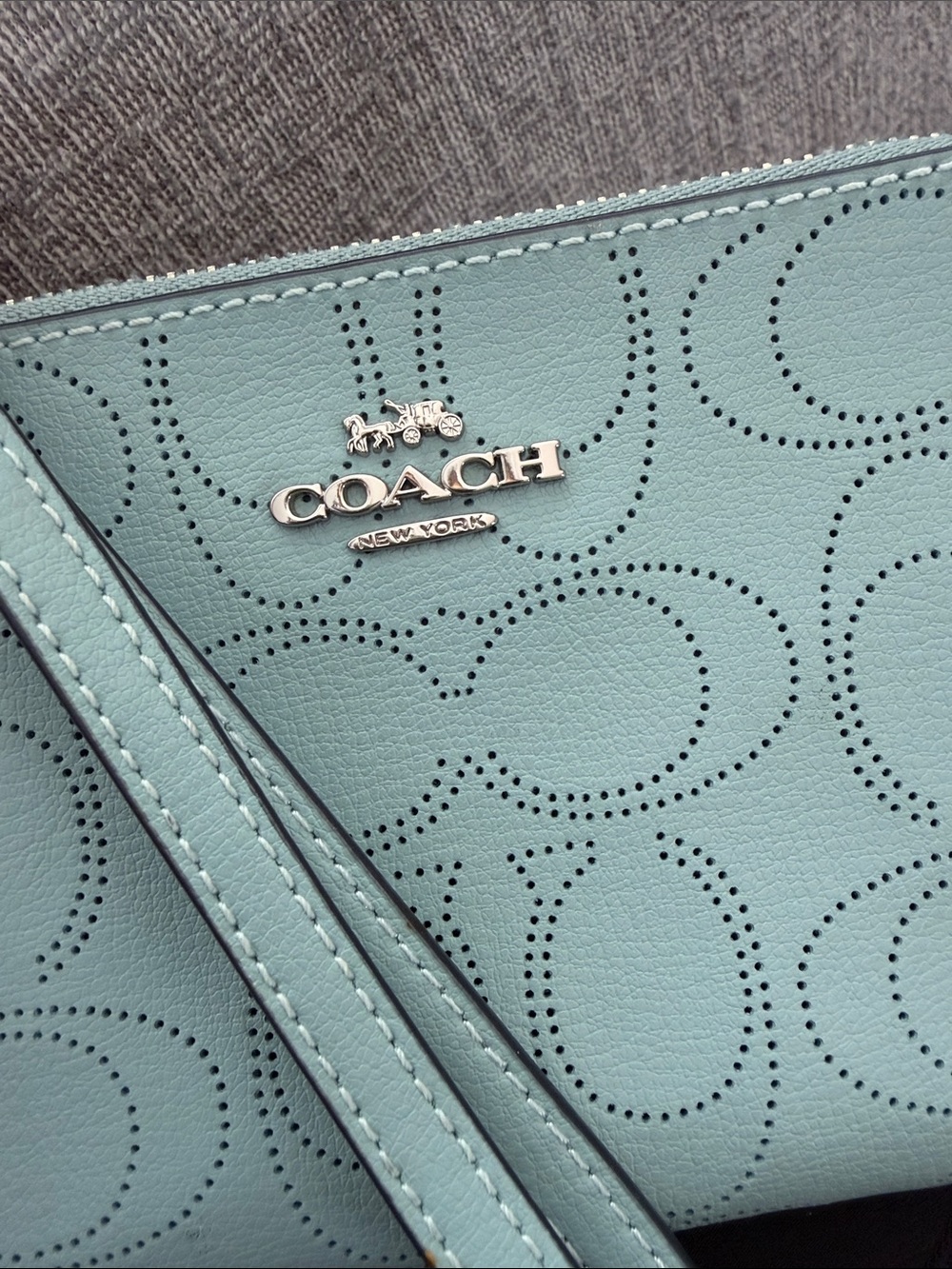 Coach Perforated Signature Wristlet in Light Blue - Picture 4 of 9
